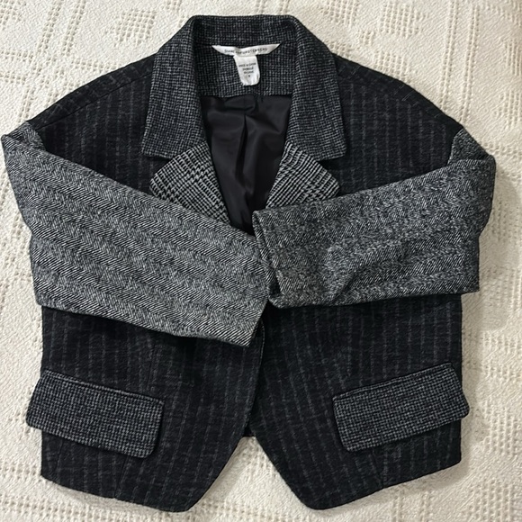 Vintage Diane Von Furstenberg Cropped Shrunken Striped Herringbone Blazer Sz 6 - Picture 2 of 13
